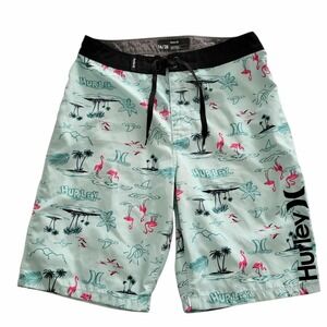 Hurley Board Shorts Boys 16 / 28 Beach Flamingo Tropical Summer Swim Bottoms